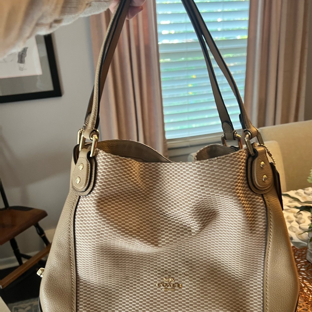 Coach Woven Beige and Tan Shoulder Bag